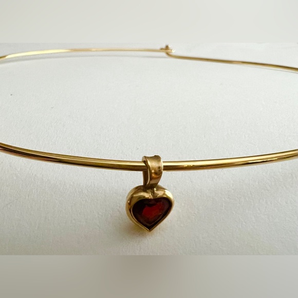 14k gold James Avery collet hook-on necklace & garnet heart pendant both retired - Picture 2 of 15